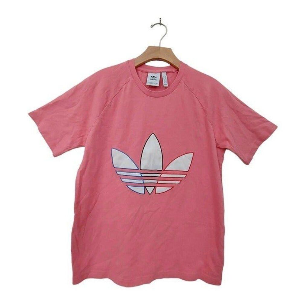 Adidas T-Shirt Womens Small Pink Logo Raglan Sleeve Crew Neck Gym Athletic